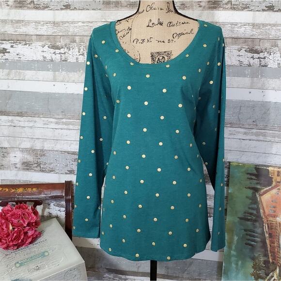 Lane Bryant Plus Foil Dot Womans longsleeve T Shirt Teal Green Size 18 / 20 - Picture 2 of 9